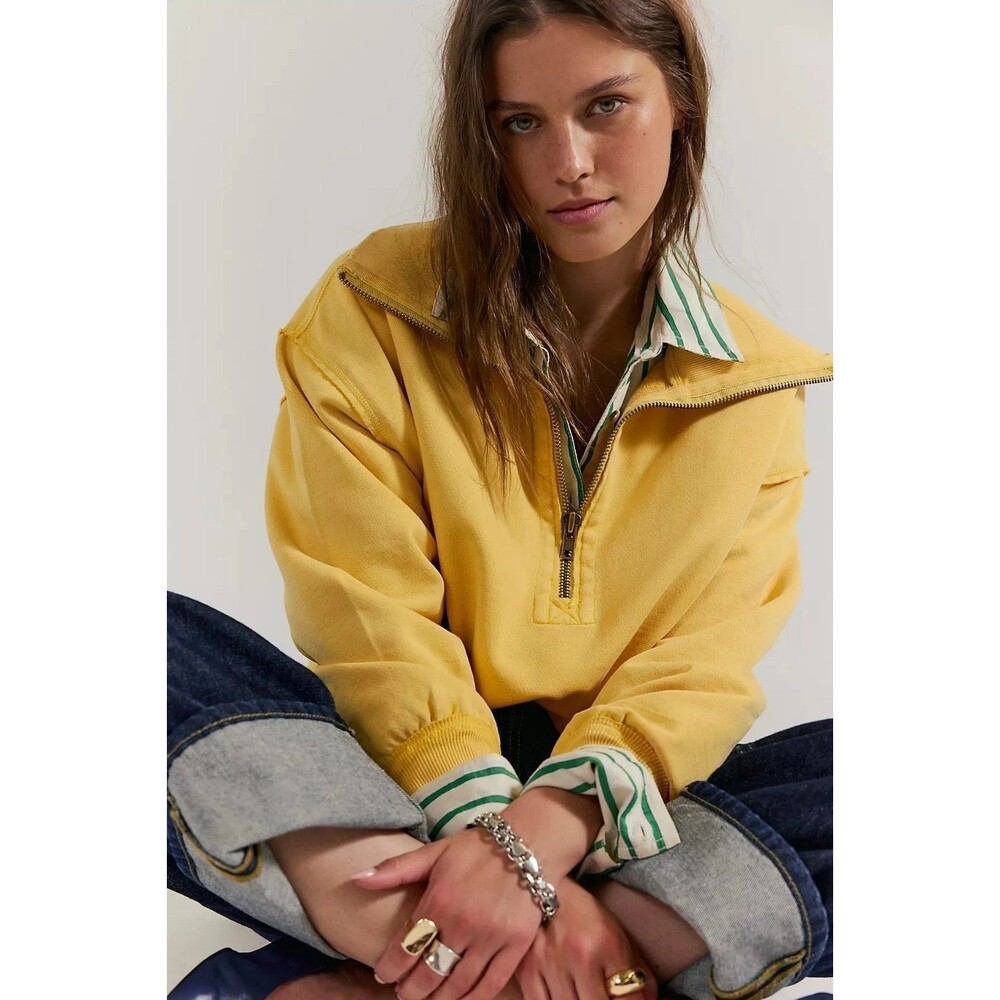 Free People We The Free Parker Half-Zip Pullover Sweatshirt Top Cozy L 284475 - Picture 4 of 10
